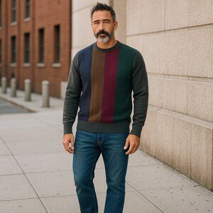 J.crew Rugged Merino Wool Blend Long Sleeve Multi Color Sweater For Men Size L